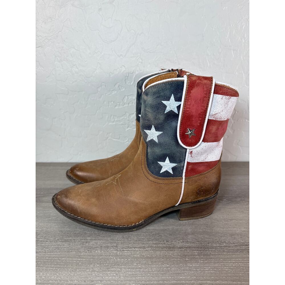 Sheryl Crow Americana American Flag Patriot Ankle Leather‎ Cowgirl Boot Size 7.5